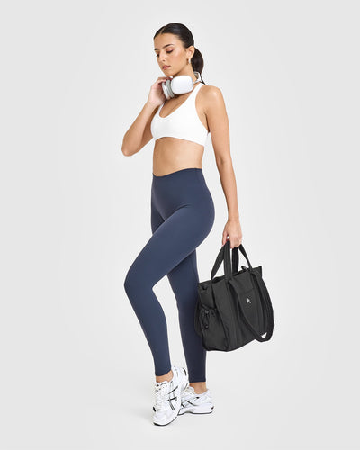 SoftMotion™ Leggings with White Logo | True Blue
