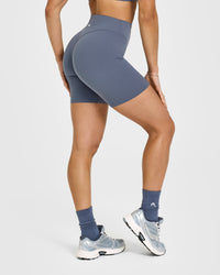 SoftMotion™ Cycling Shorts 8" with White Logo | Granite Blue