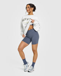 SoftMotion™ Cycling Shorts 8" with White Logo | Granite Blue