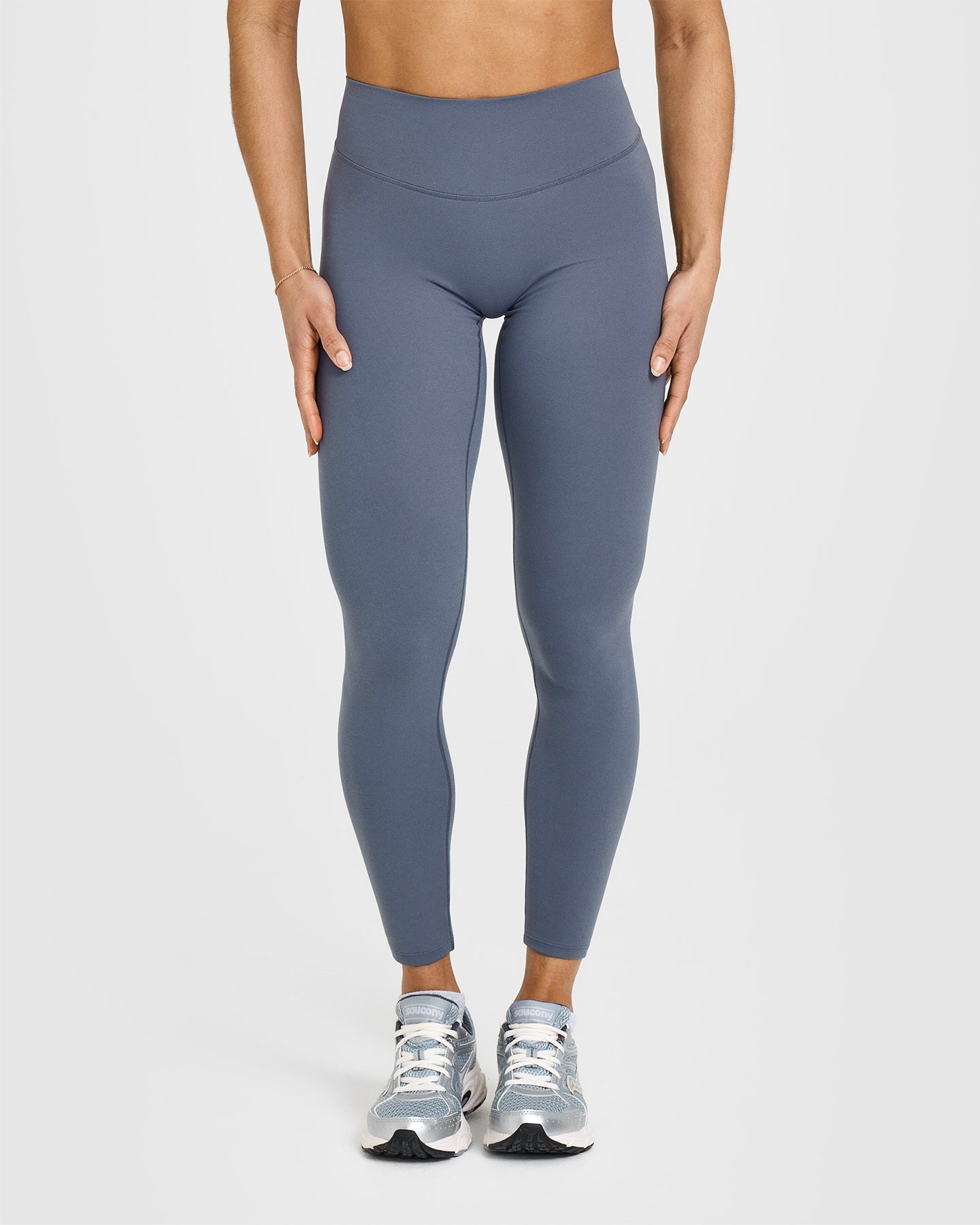 SoftMotion™ Leggings with White Logo | Granite Blue
