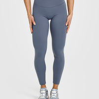 SoftMotion™ Leggings with White Logo | Granite Blue