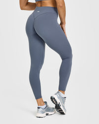 SoftMotion™ Leggings with White Logo | Granite Blue