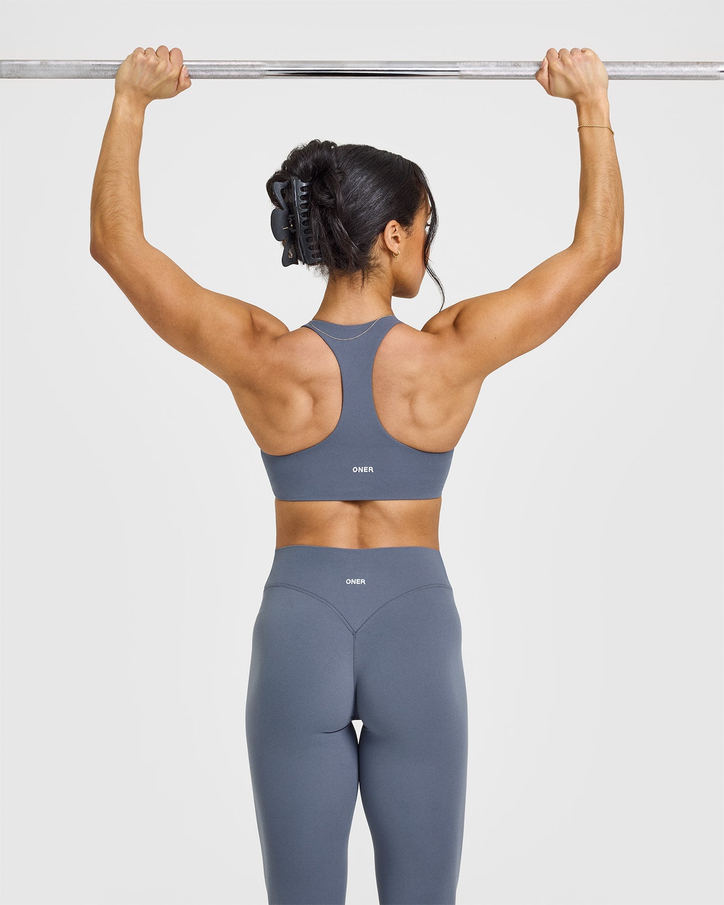 SoftMotion™ Leggings with White Logo | Granite Blue