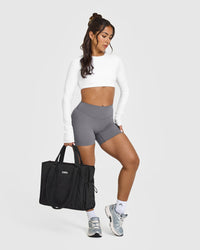 SoftMotion™ Long Sleeve Crop Top with White Logo | White