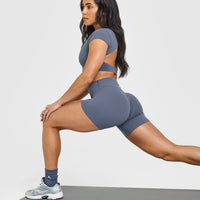 SoftMotion™ Shorts 6" with White Logo | Granite Blue