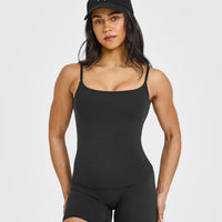 SoftMotion™ Strappy Vest with Built in Bra Shelf with White Logo | Soft Black