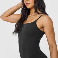 SoftMotion™ Strappy Vest with Built in Bra Shelf with White Logo | Soft Black