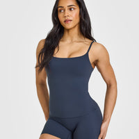 SoftMotion™ Strappy Vest with Built in Bra Shelf with White Logo | True Blue
