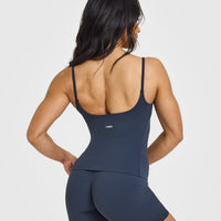 SoftMotion™ Strappy Vest with Built in Bra Shelf with White Logo | True Blue