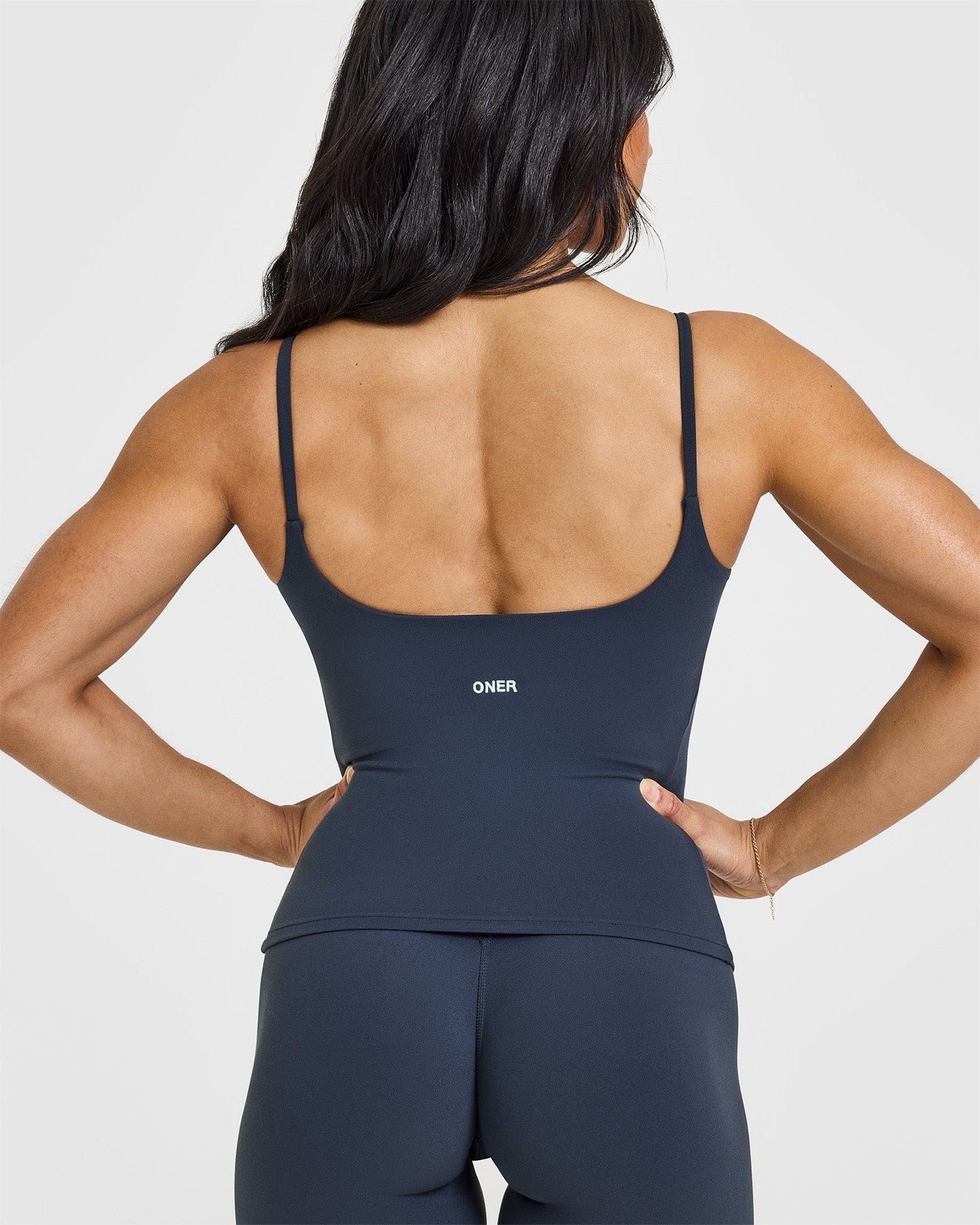 SoftMotion™ Strappy Vest with Built in Bra Shelf with White Logo | True Blue