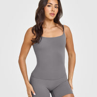 SoftMotion™ Strappy Vest with Built in Bra Shelf with White Logo | Ash Grey