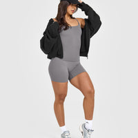 SoftMotion™ Strappy Vest with Built in Bra Shelf with White Logo | Ash Grey