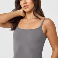 SoftMotion™ Strappy Vest with Built in Bra Shelf with White Logo | Ash Grey