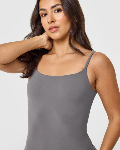 SoftMotion™ Strappy Vest with Built in Bra Shelf with White Logo | Ash Grey