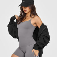 SoftMotion™ Strappy Vest with Built in Bra Shelf with White Logo | Ash Grey