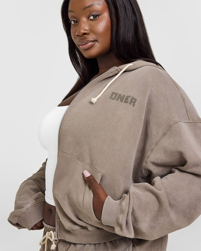 Raw Lounge Oversized Zip Hoodie | Washed Warm Sand