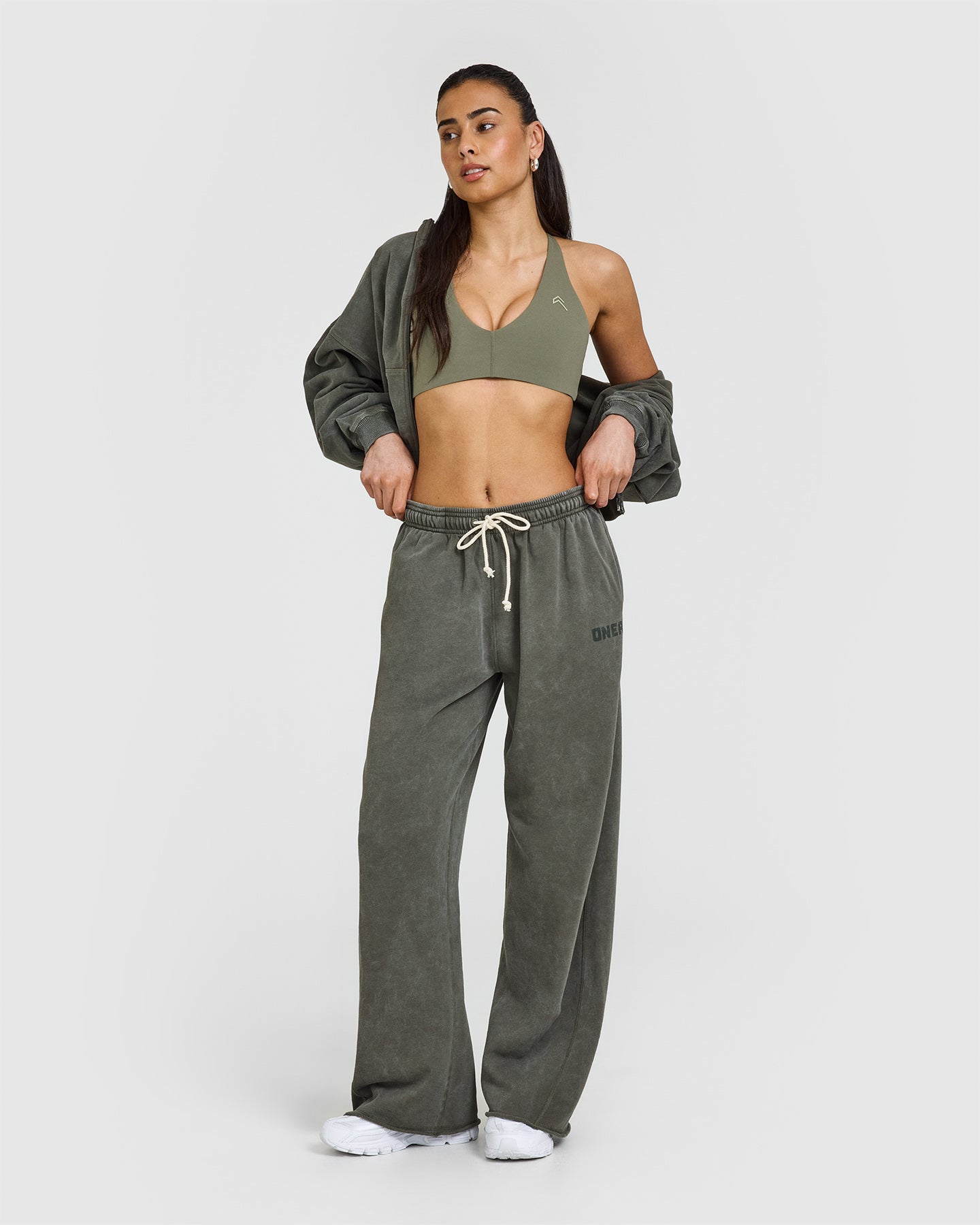 Raw Lounge Wide Leg Joggers | Washed Dark Khaki