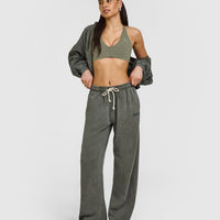 Raw Lounge Wide Leg Joggers | Washed Dark Khaki