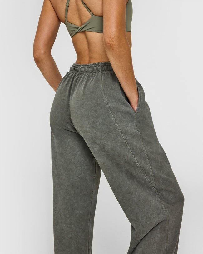 Raw Lounge Wide Leg Joggers | Washed Dark Khaki