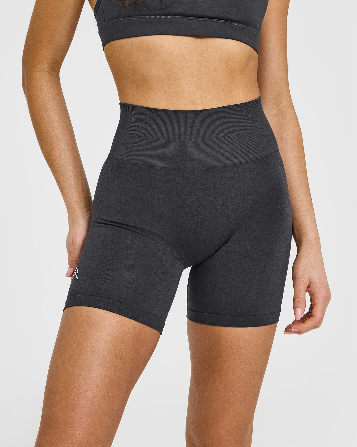 Effortless Seamless Shorts with White Logo | Coal