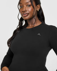 Cotton Icon Long Sleeve Top | Black