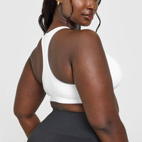 Effortless Seamless Racer Back Sports Bra with White Logo | White