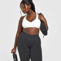 Effortless Seamless Racer Back Sports Bra with White Logo | White