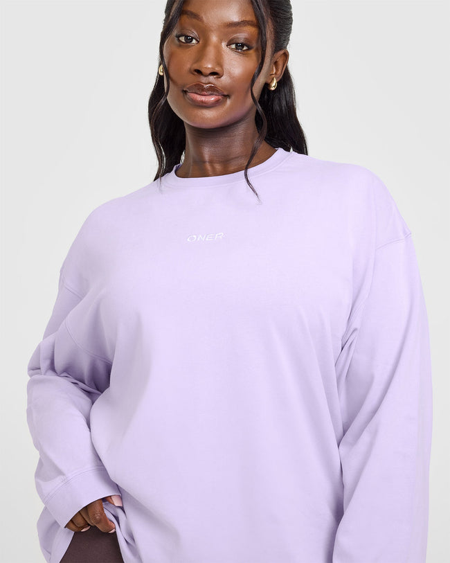 Oversized Washed Long Sleeve Top | Lavender Purple