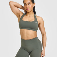 EasyLift™ Halter Bralette with White Logo | Dark Khaki