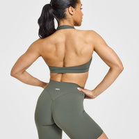 EasyLift™ Halter Bralette with White Logo | Dark Khaki