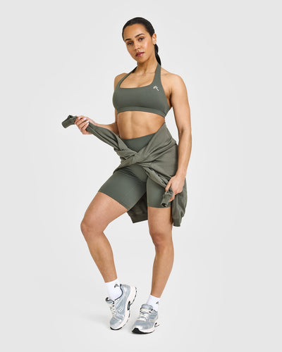 EasyLift™ Halter Bralette with White Logo | Dark Khaki
