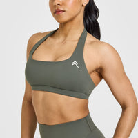 EasyLift™ Halter Bralette with White Logo | Dark Khaki