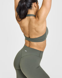 EasyLift™ Halter Bralette with White Logo | Dark Khaki