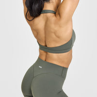 EasyLift™ Halter Bralette with White Logo | Dark Khaki