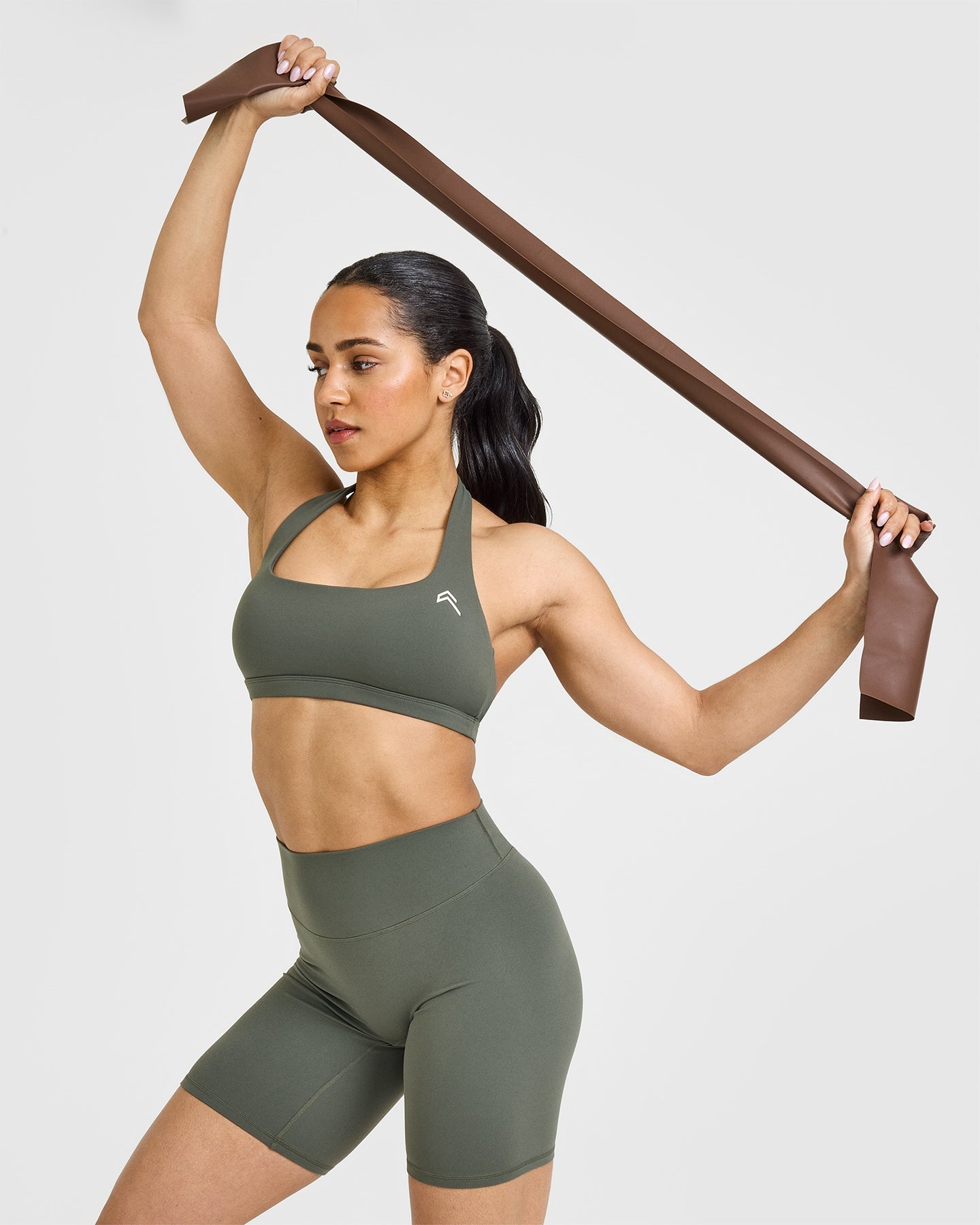 EasyLift™ Halter Bralette with White Logo | Dark Khaki