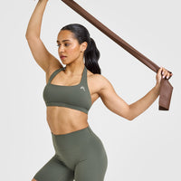 EasyLift™ Halter Bralette with White Logo | Dark Khaki