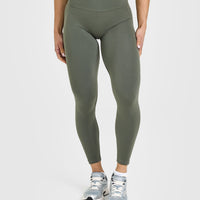 Effortless Seamless Leggings with White Logo | Dark Khaki