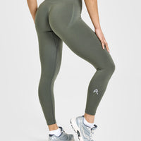Effortless Seamless Leggings with White Logo | Dark Khaki