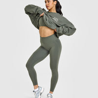 Effortless Seamless Leggings with White Logo | Dark Khaki