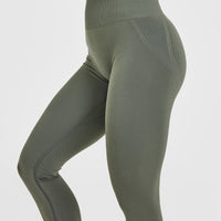 Effortless Seamless Leggings with White Logo | Dark Khaki