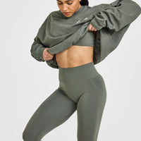 Effortless Seamless Leggings with White Logo | Dark Khaki