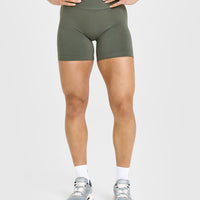 Effortless Seamless Shorts with White Logo | Dark Khaki