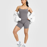 SoftMotion™ Strappy Mid Vest with Built in Bra Shelf with White Logo | Ash Grey