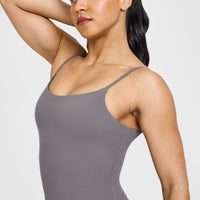 SoftMotion™ Strappy Mid Vest with Built in Bra Shelf with White Logo | Ash Grey