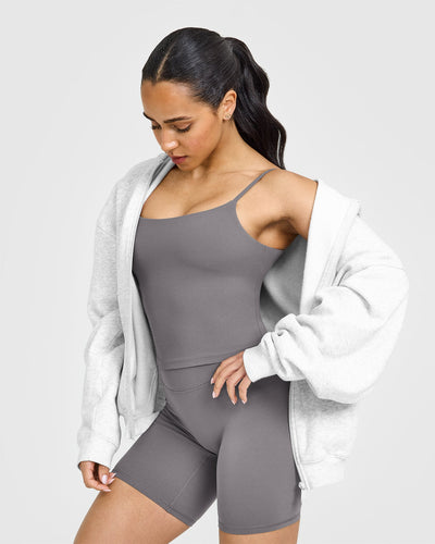 SoftMotion™ Strappy Mid Vest with Built in Bra Shelf with White Logo | Ash Grey