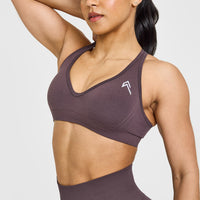 Effortless Seamless Racer Back Sports Bra with White Logo | Umber Brown