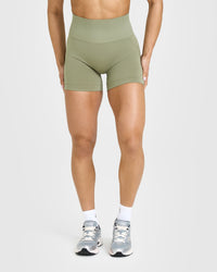 Effortless Seamless Shorts with White Logo | Deep Sage Green