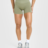 Effortless Seamless Shorts with White Logo | Deep Sage Green