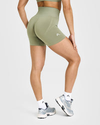 Effortless Seamless Shorts with White Logo | Deep Sage Green