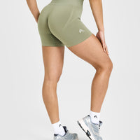 Effortless Seamless Shorts with White Logo | Deep Sage Green